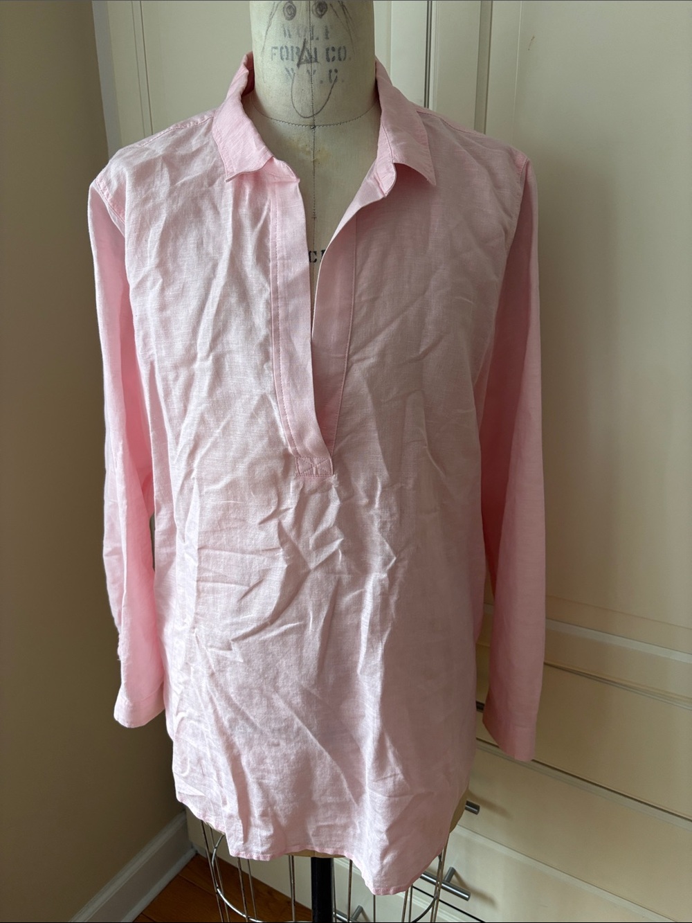 New J crew pink Linen  blend popover Tunic top shirt Largr